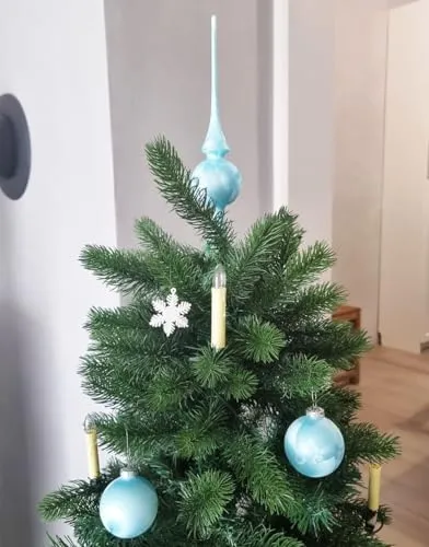 JACK Eislack Glas Christbaumkugeln Set Himmelblau 15x Kugel 6cm + 1x Spitze 25cm Box