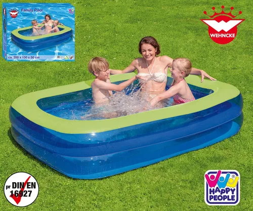 HAPPY PEOPLE® Planschbecken Family Pool blau, grün 200x150x50 cm - Swimmingpools - Großzügiges Planschbecken für die ganze Familie, ideal für heißen Sommertage und sorgt für viel Spaß im Garten.