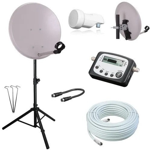 Camping SAT Anlage 40cm Spiegel mit STATIV u. SAT Finder HD single LNB 10m Kabel