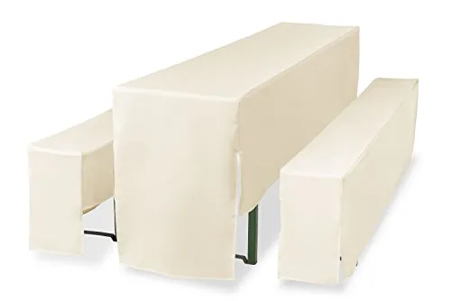 TexDeko Hussen für Bierzeltgarnitur 3TLG Set Premium PRO Blickdicht Biertischhussen 220cm (Tischbreite: 70cm, Creme)