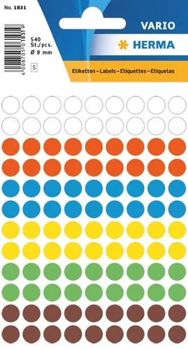 HERMA 1831 Punktaufkleber - 540 bunte Klebepunkte, 8 mm, selbstklebend, ideal für Markierungen in Kalendern und Planern, umweltschonend und FSC-zertifiziert