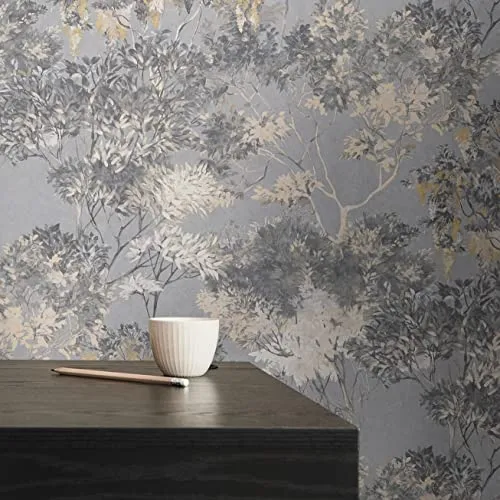 A.S. Création Floral Tapete - Elegante Vliestapete in Grau Weiß Beige Gelb Schwarz - Premium Vliestapete für stilvolle Räume, 10,05 m x 0,53 m, Made in Germany - ideal für Wohnzimmer, Schlafzimmer und mehr. Einfach zu verarbeiten mit optimalem Rapport.