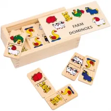 small foot Domino - Farm - klein 271805 - Sonstige, klassisches Domino-Spiel mit niedlichen Tiermotiven in einer praktischen Holzbox, ideal für Kinder und Familien.
