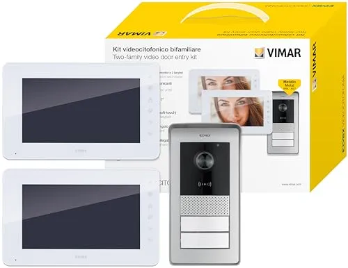 VIMAR K42931 Videosprechenalagen-Set enthält Freisprech-Videohaustelefon LCD 7in, 2-Taste RFID-Klingeltableau mit Regenschutz, DIN Netzgerät, 2 Familien