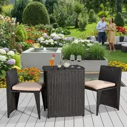 Melko Gartenmöbel 3er Set Polyrattan Essgruppe