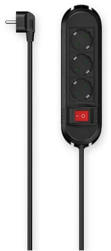 Hama Steckdosenleiste 3-fach mit Schalter - 1,5m Wandmontage, 45° gedrehte Steckdosen für optimalen Zugang und erhöhten Berührungsschutz