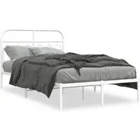 Bettgestell mit Kopfteil Metall Weiß 120x200 cm - Robustes Bettgestell aus Stahl mit elegantem Design, Lattenrost und zusätzlichem Stauraum – ideal für dein Schlafzimmer!