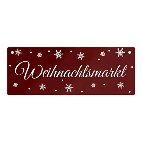 Weihnachtsmarkt Metallschild XL Dank der 2 vorgebohrten Löcher lässt sich das Metallschild einfach montieren. mit Weihnachten Motiv