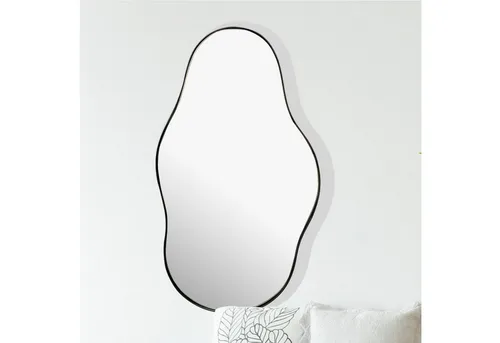 Kadima Design Wandspiegel - Organisch Schwarz 40x80 cm - Spiegel in asymmetrischer Form, handgefertigt und einzigartig. Ideal für jeden Raum, bringt moderne Dynamik und Stil. Abmessungen: 40x80 cm, aus hochwertigem Glas und pulverbeschichtetem Eisen.