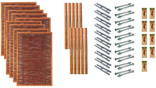 Tetzner & Jentzsch Weidenzaun Fresno 7, Set mit 9 Elementen - Robuster Weidenzaun aus verzinktem Stahl und Weidengeflecht, ideal für die Gestaltung Ihres Gartens. Set enthält 9 Elemente und 10 Pfosten für eine einfache Selbstmontage.