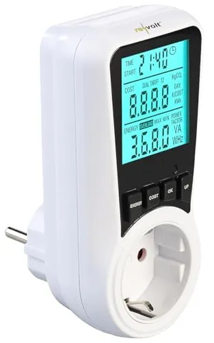revolt Stromzähler Steckdose: Digitaler Energiekostenmesser mit beleuchtetem XXL-Display, 2 Tarife (Wattmeter, Strom-Messer, Strommessung)