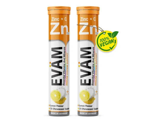 EVÄM EVÄM Zink plus Vitamin C Brausetabletten Geschmack Zitrone Brausetabletten, Set aus Röhrchen à 20,00 St., 164 g 8000 ml, Inhalt in ml ist die Gesamtmenge aufgelöst nach Dosierungsempfehlung