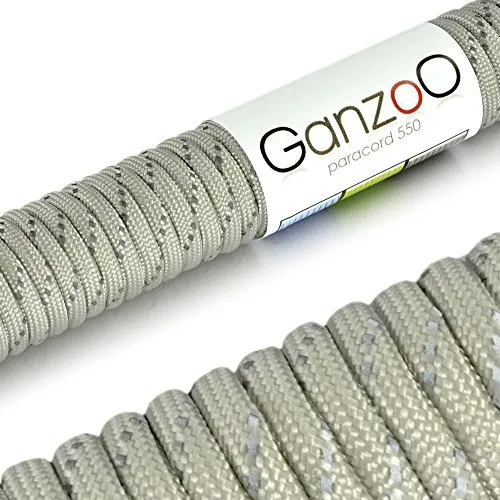 Ganzoo Paracord 550 Seil reflektierend, Nylon -Polyester, 4mm, Typ 3, 30 Meter, 7 Kernstränge, Outdoor -Schnur, Hundehalsband, Hundeleine, Armband knüpfen, Allzweckseil, Camping, Survival - grau