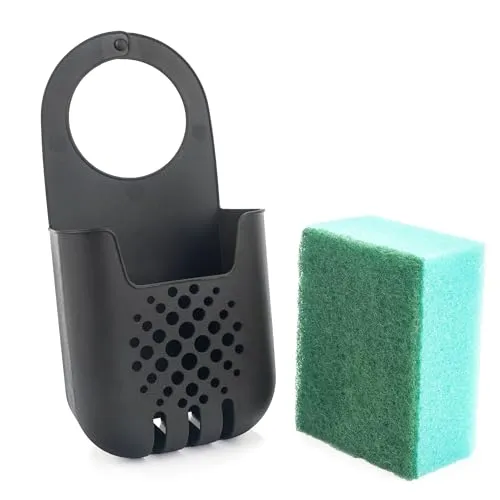 KADAX Schwammhalter, Abtropfgestell für Spülschwamm, Hängekorb zum Aufbewahren der Schwämme, Wasserhahnregal, Ordnungshelfer für Küche (Schwarz)