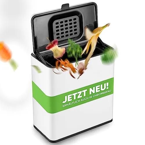 equipps Bio Mülleimer 6L | Komposteimer Küche für Bio Müll & Co | Mülleimer mit Geruchsfilter | Komposter für Abfall & Recycling | Biomülleimer Küche klein (Weiß matt 6l)