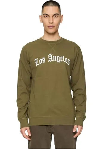 MisterTee Rundhalspullover Los Angeles Wording Crewneck - Herren XL in Oliv - Hochwertiger Sweatshirt in oliv mit 90% Baumwolle, ideal für den lässigen Look. Maschinenwaschbar und perfekt für den Alltag.
