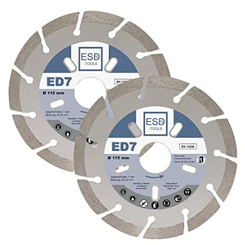 ESD-TOOLS | Diamanttrennscheibe ED7 für Beton, Stein, Dachziegel & Pflaster | Ø 115/22,23mm | 2 Stück