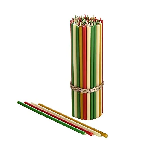 Danilovo Bienenwachs Kerzen (Mehrfarbige) - Orthodoxe Kerzen für Gebet Rituals Tischdeko - Ungiftig, Ruß - Tropffrei, Lang, Nachhaltige Produkte, 60 Stück (4 Farben, Höhe 16,5 cm)