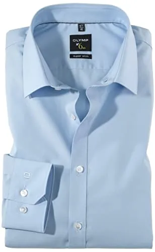 OLYMP No. Six super Slim Hemd extra Langer Arm Stretch hellblau - Stark tailliertes Hemd mit modernem Schnitt für athletische Proportionen. Das Comfort-Stretch-Gewebe bietet optimalen Tragekomfort und eine elegante Silhouette – ideal für den stilbewussten Business-Look.