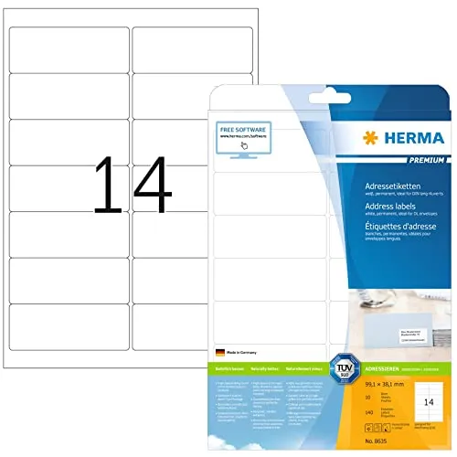 HERMA 8635 Universal Etiketten - 4480 Stück, selbstklebend, matt, blanko - Hochwertige, selbstklebende Etiketten im DIN A4 Format, ideal für Laser- und Tintenstrahldrucker. Mit TÜV-zertifizierter Druckqualität für klare und präzise Ergebnisse. Umweltschonend und nachhaltig produziert.