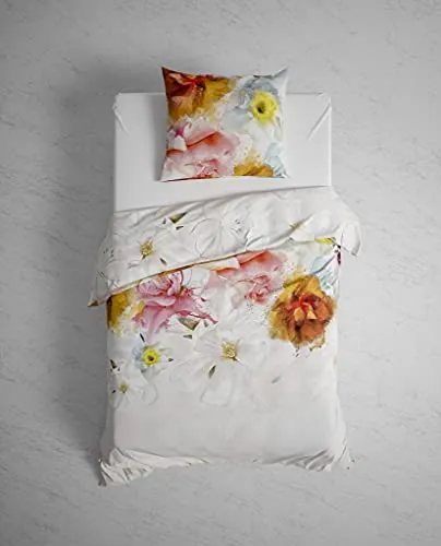 Heckett & Lane Twill Bettwäsche 135x200 cm - Blumen Flowerpower - Elegante 2-teilige Wendebettwäsche aus 100% GOTS-zertifiziertem Baumwoll-Twill, pflegeleicht und hautfreundlich, mit Reißverschluss, waschbar bis 60°, trocknergeeignet.