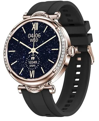 Atlanta Fitnesstracker für Damen Uhr mit Herzfrequenz Puls Blutdruck Telefon Freisprechen Schlaf Schritte Farbdisplay Smartwatch Silikonband - 9735/7 (Schwarz)