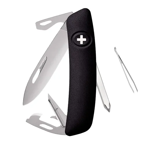 Swiza D04 AM Schwarz, Taschenmesser mit 440C-Edelstahlklinge und Polyamid-Griff