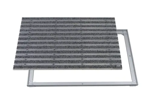 EMCO Eingangsmatte DIPLOMAT Rips hellgrau 22mm mit ALU Rahmen - Robuste und elegante Fußmatte für Wohn- und Geschäftsgebäude. Ideal zur Aufnahme von Feinschmutz und für den Innen- sowie überdachten Außenbereich geeignet. Komplett-Set mit Einbaurahmen, Maße: 60 x 40 cm.