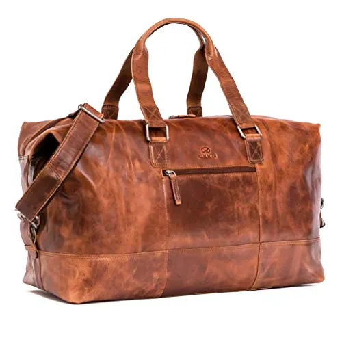 ALMADIH Reisetasche Leder YURI Weekender für Herren - Elegante Leder Reisetasche in Braun, ideal für Reisen und Fitness, mit praktischem Laptopfach und stilvollem Design.