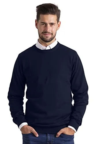 BlauerHafen Herren Slim-Fit Sweater Pullover Rundhals Crew Langarm Lässige Baumwolle Jumper (Navy, XXL)