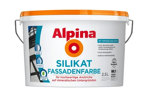 Alpina Silikat Fassadenfarbe – Weiß – 2,5 Liter - Lacke für hochwertige Anstriche auf mineralischen Untergründen, wetterbeständig und geruchsarm – schützt Ihr Haus über Jahre gegen Wind und Wetter.