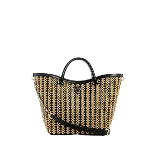 GUESS Shopper Handtasche Atalia natural/black - Elegante Handtasche mit verstellbarem, abnehmbarem Schultergurt, ideal für jeden Anlass. Verstärkter Boden mit goldenen Füßen sorgt für Stabilität und Stil.