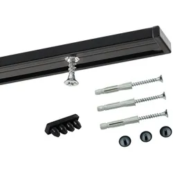 Deco-Raum Gardinenschiene Minimal, 1-läufig, Wunschmaßlänge, kürzbar, Deckenmontage, verschraubt, Aluminium, Komplett-Set vorgebohrt schwarz 100 cm