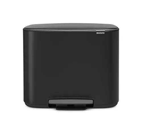 Brabantia 11L + 23L Bo Pedal Bin - Matt Black - Haushaltszubehör, stilvoller Mülleimer mit Klappdeckel und Fußpedal, ideal für eine moderne Küche.