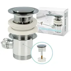 tecuro Ablaufgarnitur Exzenter Ab- und Überlaufgarnitur, 1 1/4 Zoll x Ø 63 mm, Messing silberfarben
