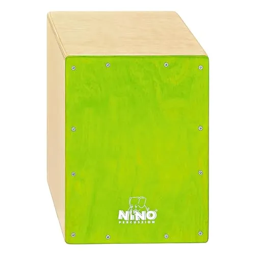 NINO Cajon Grün 33cm - Percussion-Instrument aus hochwertigem Birkenholz, ideal für Kinder und Einsteiger mit klassischem Cajon-Sound und Snareteppich.