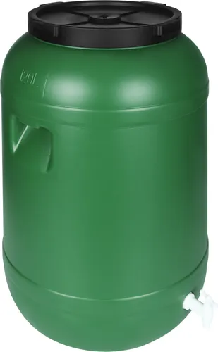 Weithalsfass Futtertonne Fasssilage Regen Fass Gepäcktonne 80 Liter mit Deckel Wasserhahn grün