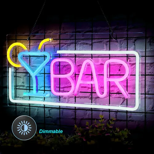 Neon Led Licht USB Dimmbar, Neon Schild, Nachtlicht Neonlicht Led Wanddeko für Bar Kneipe Hotel Restaurant Geschenk(Bar, 40x20cm)