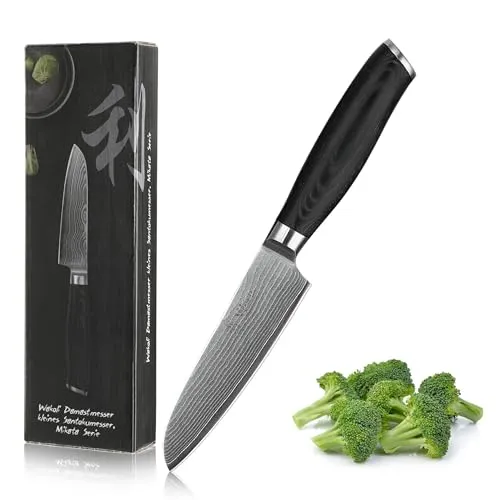 Kleines Santokumesser | WAKOLI Damastmesser – Serie ‚Wakoli Mikata‘ - Küchenmesser aus 67 Lagen japanischem Damaststahl, perfekt ausbalanciert und flexibel einsetzbar – ideal für Profiköche und Hobbyköche.