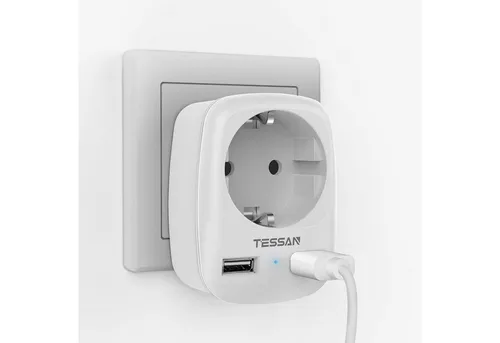 TESSAN Reiseadapter Schuko Stecker mit 2 USB Mehrfachsteckdose Adapterstecker Reiseadapter
