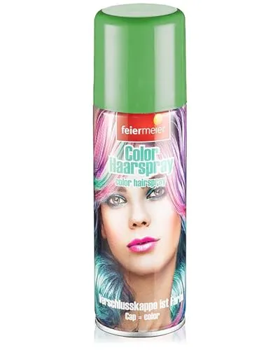 Feiermeier Color Haarspray 125ml - Grün - Perfekt für Karneval, Fasching, Halloween und Festivals. Leuchtende Farben, leicht auswaschbar, Praktische Sprühdose