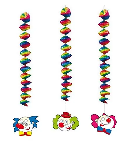 Rotorspiralen metallic bunt Clown Partydekoration Hängedeko Hängegirlanden 3er-Pack für Karneval, Party, Kindergeburtstag
