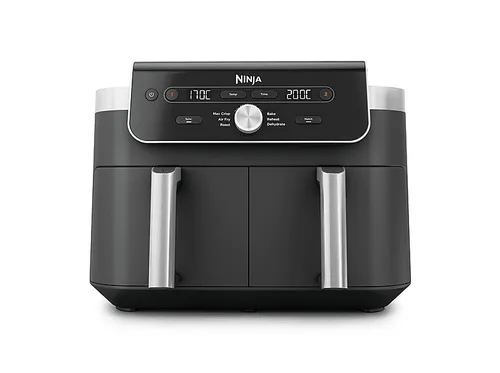 NINJA Heißluftfritteuse DualZone XL mit 9,5 l - Erlebe die Ninja DualZone XL-Heißluftfritteuse mit zwei Schubladen für gleichzeitiges Kochen. Ideal für Familiengerichte bis zu 8 Personen. 6 Kochvoreinstellungen für vielfältige Zubereitungsmöglichkeiten und einfache Reinigung.