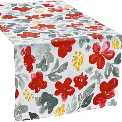 REDBEST Tischläufer Baumwolle rot-grau Größe 50x150 cm