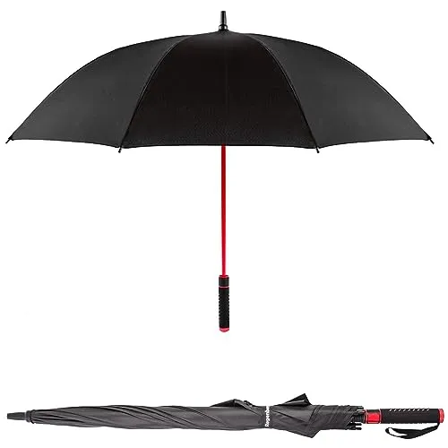 ZOLTA Regenschirm Automatik Groß Stabil Windfest Schwarz Herren Damen Premium Fiberglas Stockschirm Wasserdicht 120cm Pongee190T Ergonomischer Griff Windschutz Roter Akzent UV-Schutz