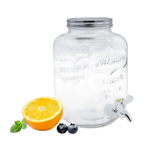 Spetebo XXL Getränke Spender mit Zapfhahn - 5 Liter Glas Dispenser - Mini-Zapfanlagen für Partys oder Events, aus robustem Glas mit praktischem Bügelverschluss und Gummidichtung für leckere Getränke.