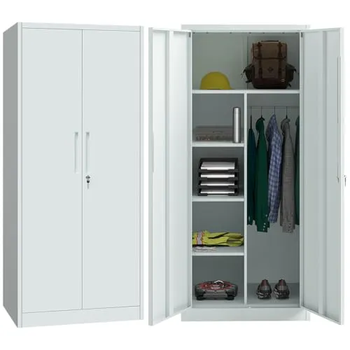 STEELSØN Regulus Metallschrank abschließbar - Garderobenschrank mit 6 Fächern und 1 Kleiderstange, ideal für sichere Aufbewahrung dank abschließbarem Nockenschloss und robuster Stahlkonstruktion.