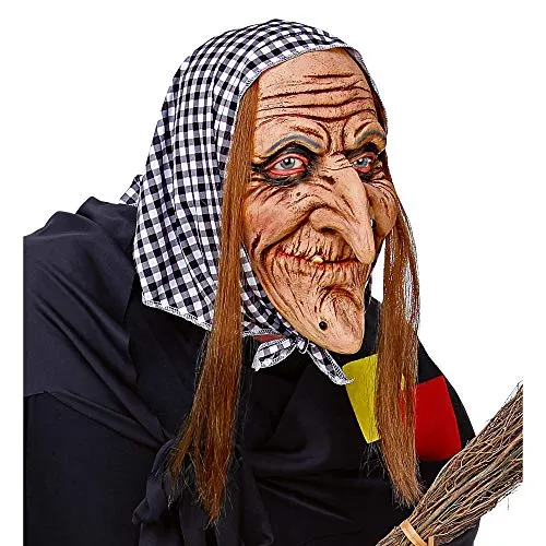 W WIDMANN MILANO Party Fashion 03292 - Hexenmaske mit Haaren und Kopftuch, Halloween, Karneval, Mottoparty