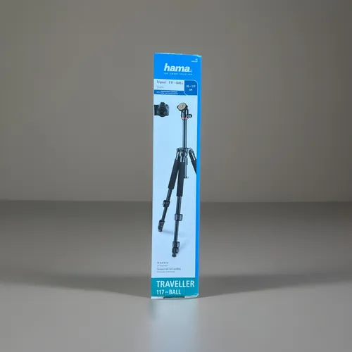 Hama Traveller 117 Stativ - Dreibeinstativ mit Kugelkopf, kompakt und leicht, ideal für Fotografen unterwegs. Maximale Höhe von 117 cm und 4 kg Tragkraft.