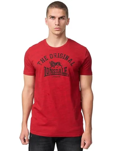 Lonsdale Herren T-Shirt Normale Passform ORIGINAL, Marl Red/Black L, 112048